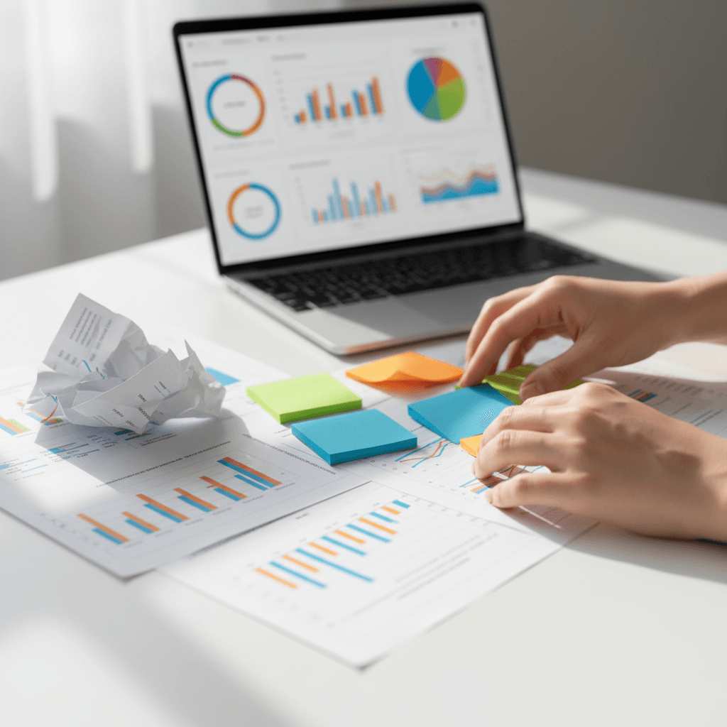 Marketing strategist developing a performance marketing roadmap with timeline and KPIs