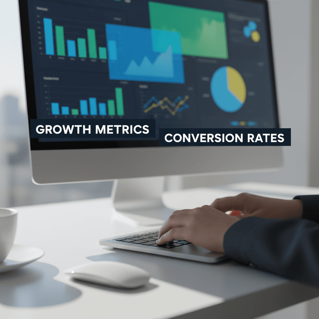 A/B testing dashboard showing landing page variant performance and conversion metrics